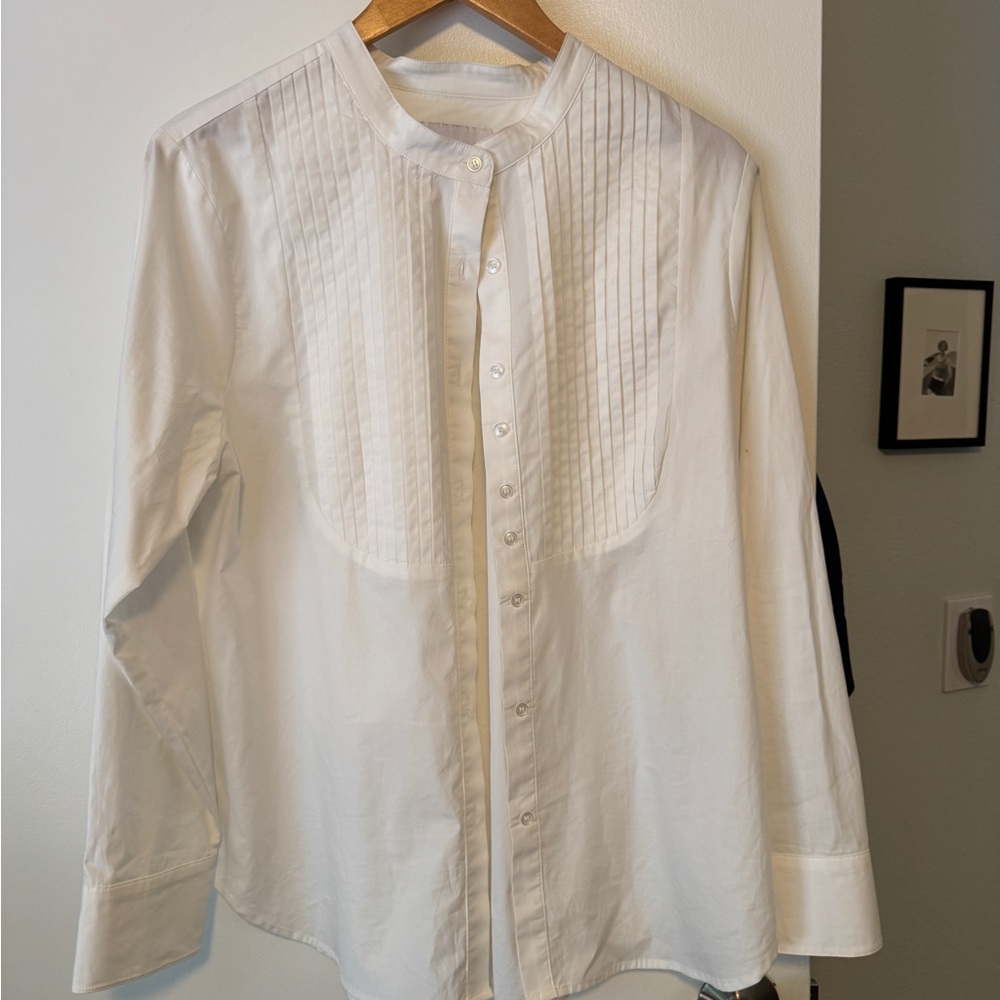 The Shirt by Rochelle Behrens White Dress Shirt with Tuxedo front.